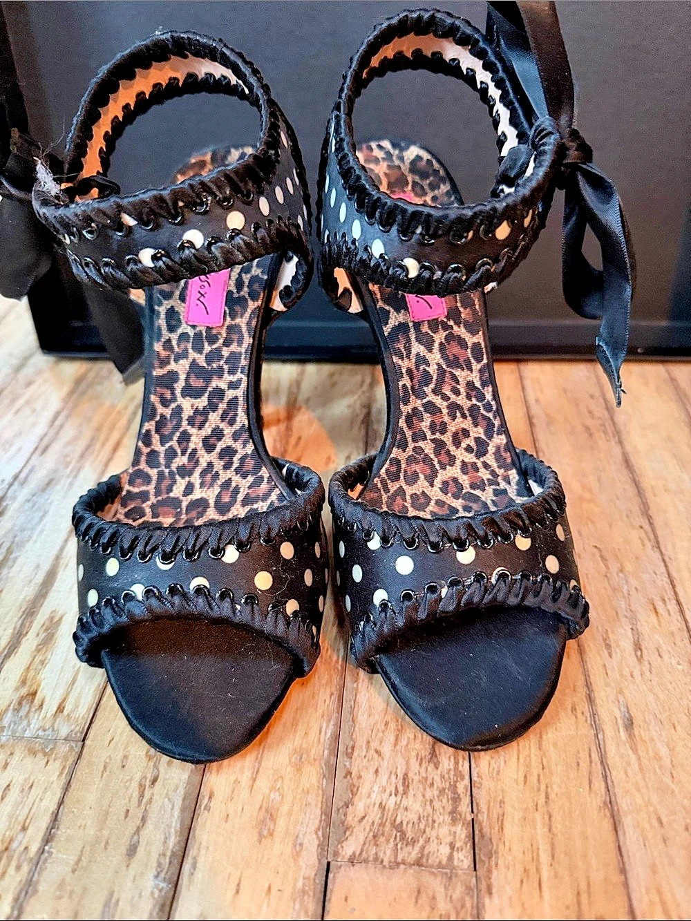 Betsey Johnson Polka Dot Ankle Strap Heels in Black & White